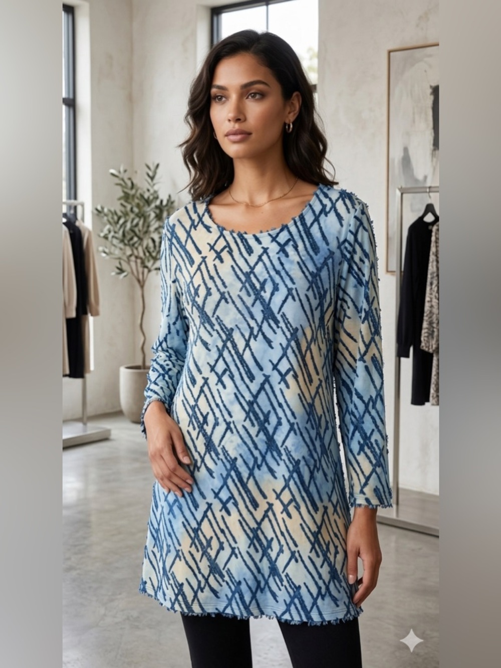 Serengeti Blue Multi-Pattern Long Sleeve Tunic